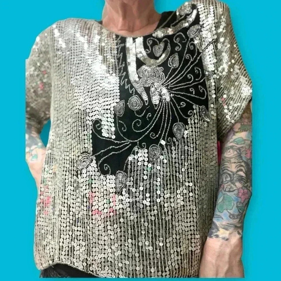 Vintage 70’s disco Studio 54 Jean for Joseph Le Bon Silk Sequins statement Top-L - Picture 5 of 14